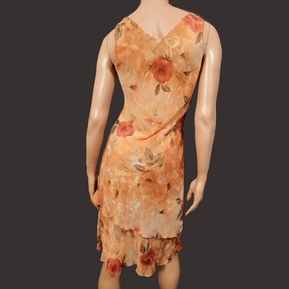 Vintage 90s Y2K Sleeveless Dress Earthy Floral Rose Print Fairy Grunge Size S - Picture 6 of 10